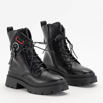 Black women's ankle boots with flat heels with Sidora decorations - Footwear