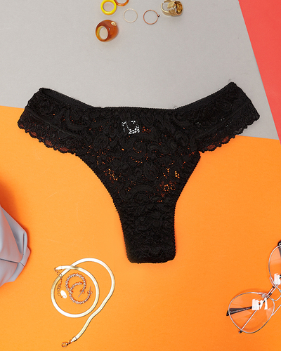 Women's black lace thong panties - Underwear