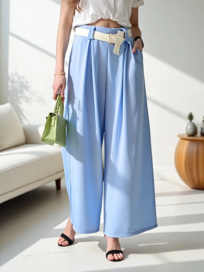 Royalfashion Wide women's trousers with a belt