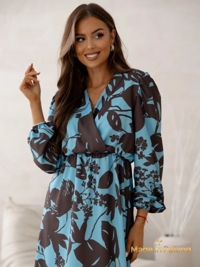 Afrodyta Blu Oceano Dress – blue midi, long sleeves, classic style