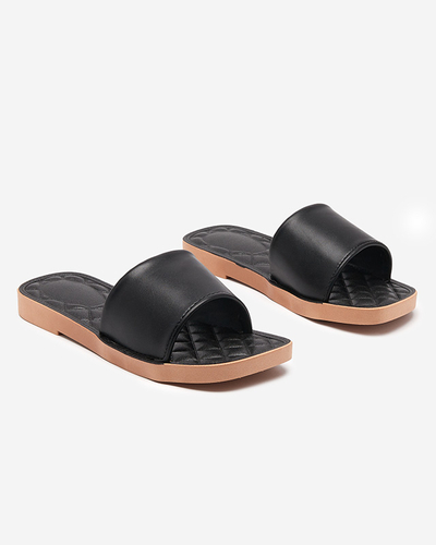 OUTLET Black eco-leather women's slippers with a quilted Parekis insert - Footwear