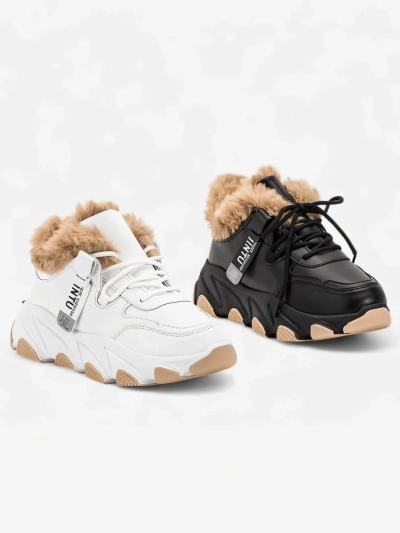 Women's white sports sneakers with Nonua fur - Footwear