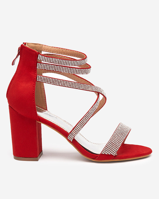 Red women's sandals on a post with strips in rhinestones Nitorsi - Footwear