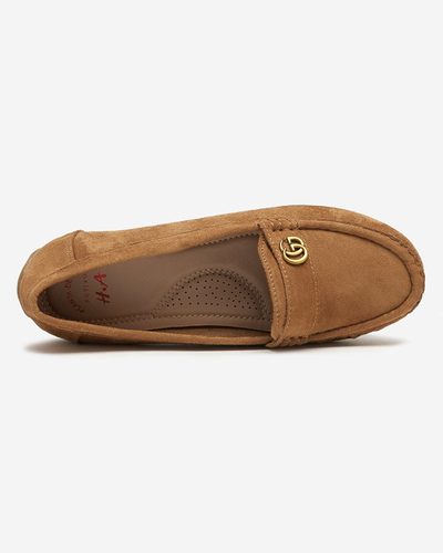 Women's moccasins with a low wedge heel in camel color Lemira - Footwear