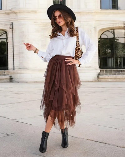 Royalfashion Women's two-layer midi skirt