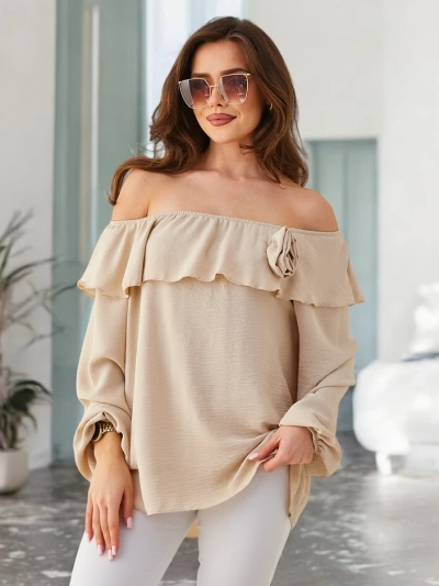 Royalfashion Sieviešu blūze a la Spāņu ar frillēm un ziedu