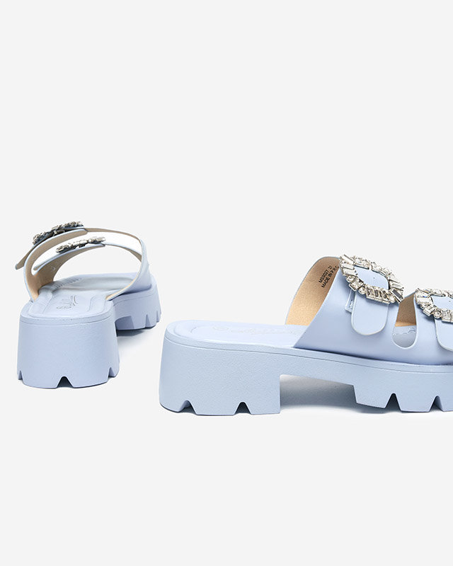 Blue women's slippers with zircon ornaments Sadoh- Footwear