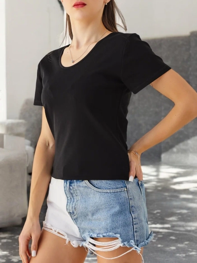 Royalfashion sieviešu kokvilnas T-krekls ar mežģīnēm aizmugurē