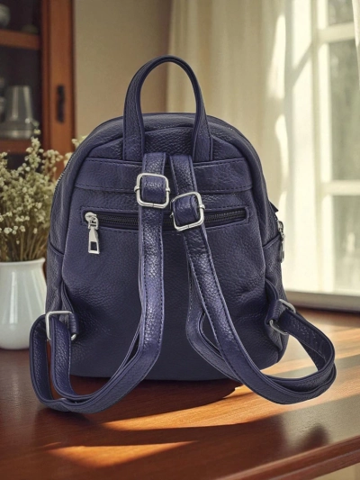 Callista women's backpack by Królewska Moda, ecological leather, navy blue