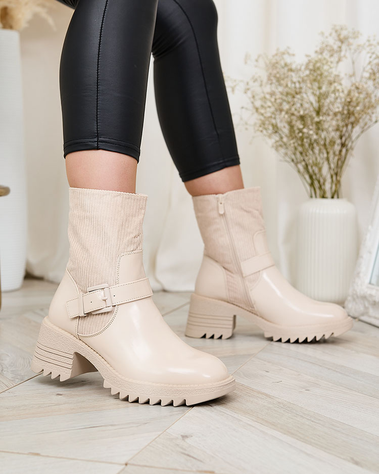 Royalfashion Cream Women's Tedica Flat Heel Boots