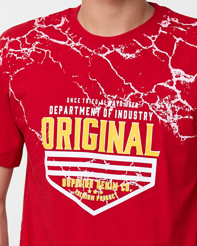 Men's red t-shirt with print - Clothing