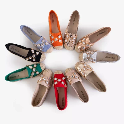 OUTLET Bēšas sieviešu platformas espadrilas ar kristāliem Erilla - Apavi
