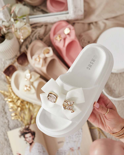 Royalfashion Women's rubber flip-flops with decorative bow Apis