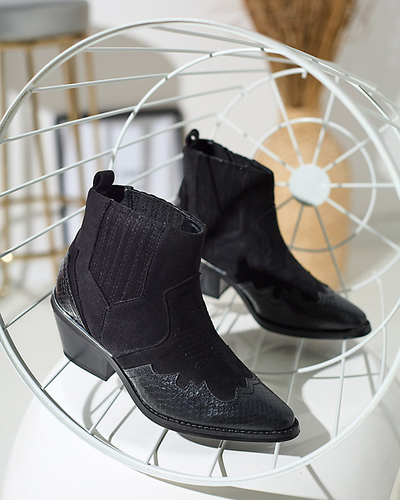 Black cowboy boots on a low post Zirras- Footwear