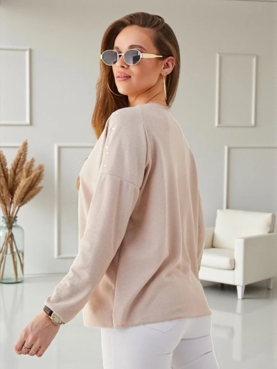 Royalfashion Women's thin viscose sweater with rhinestones on the shoulders