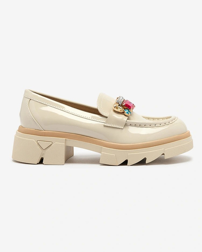 Royalfashion Lacquered cream moccasins with colorful stones Sarin