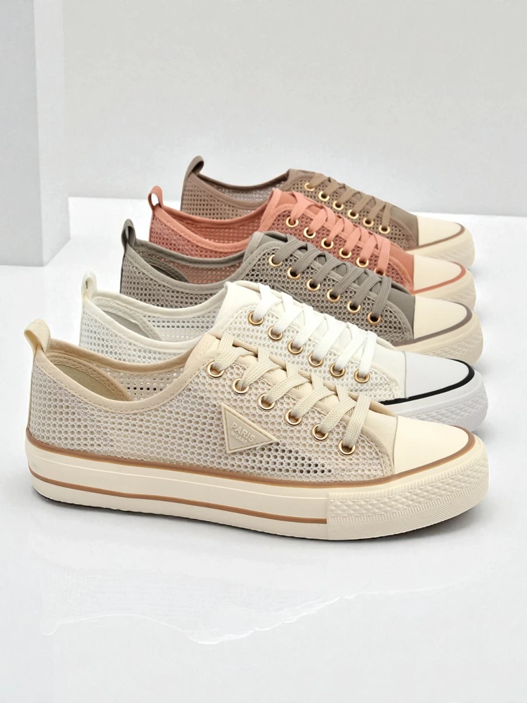 Aurelia Beige - women's fabric sneakers on a 3 cm flat sole
