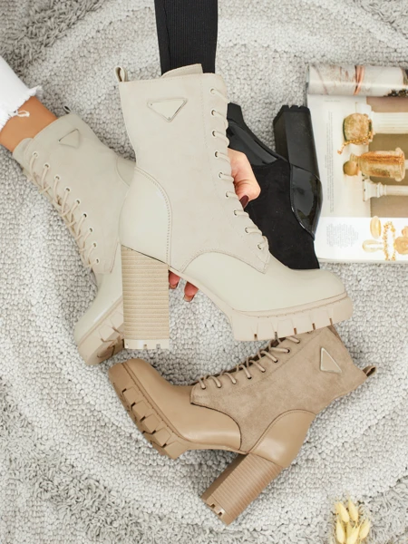 Botki damske eko zamszowe na stółpku Event Bramble