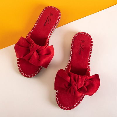 Red women's slippers with a bow Bonehas - Shoes