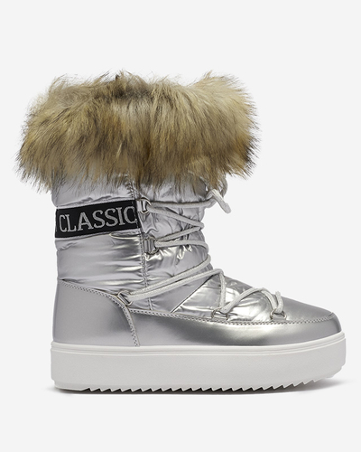 Sudraba krāsas sieviešu sniega zābaki ar kažokādu Lilitsa- Footwear