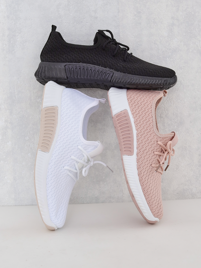 White women's fabric sports shoes Vobbu- Footwear