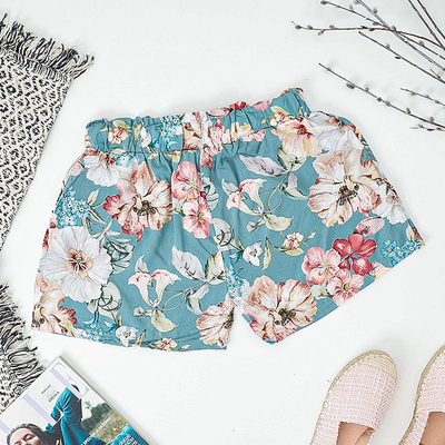 Blue women's floral shorts PLUS SIZE - Clothing