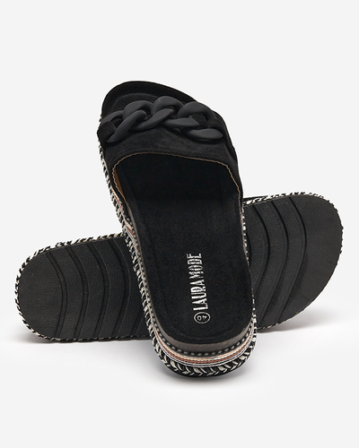 OUTLET Women's black slippers with a decorated sole Hillam - Footwear