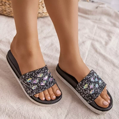 OUTLET Women's black platform sandals with cubic zirconia Sailor - Footwear