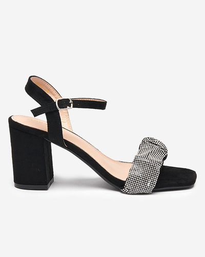 Black women's sandals on a post with cubic zirconias Trieste - Footwear