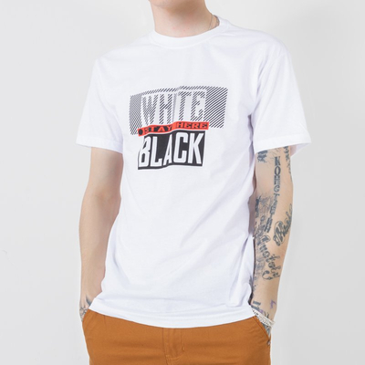 Men's white cotton T-shirt with a print - Clothing