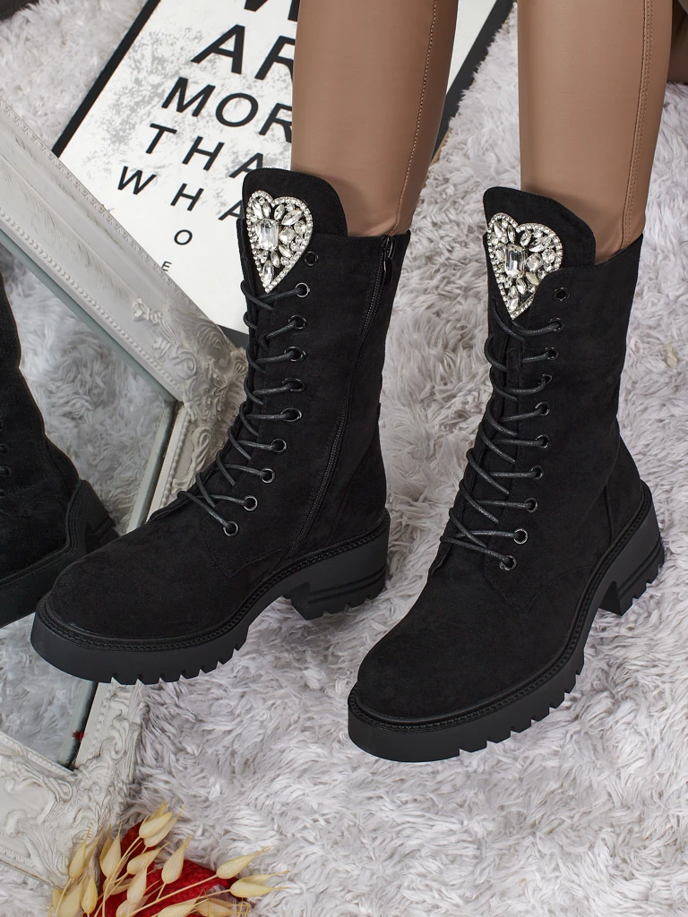 Eko zamszowe sznurowane botki damskie Emelune