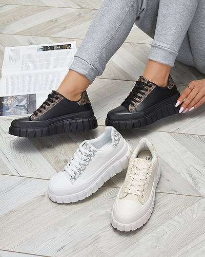 Casual women's cream women's sports shoes with patterned inserts Leritic - Footwear