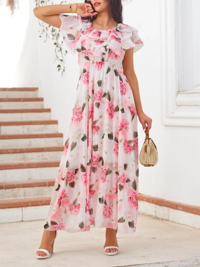 Royalfashion Women's off-the-shoulder dress with short sleeves in a variety of floral patterns