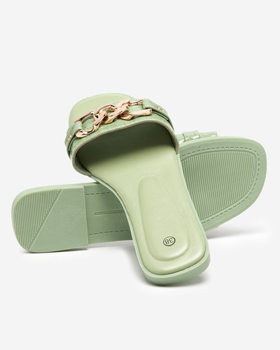 Green women's slippers with a metal chain Meritala - Footwear