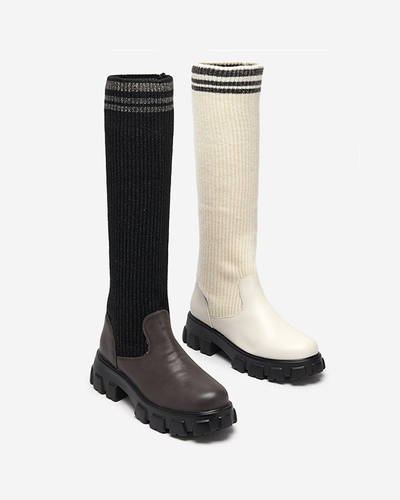 Black and brown high slip boots for women Alerpi- Footwear