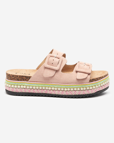 OUTLET Women's pink slippers on a thick sole Carisno - Footwear