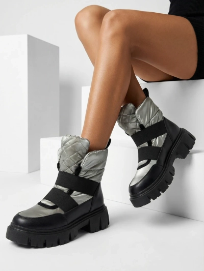 Sieviešu sniega zābaki ar plakanu zoli melni pelēkā krāsā Ferory- Footwear