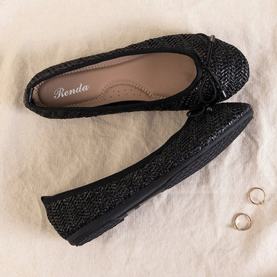 Черные женские плетеные балетки Wewo