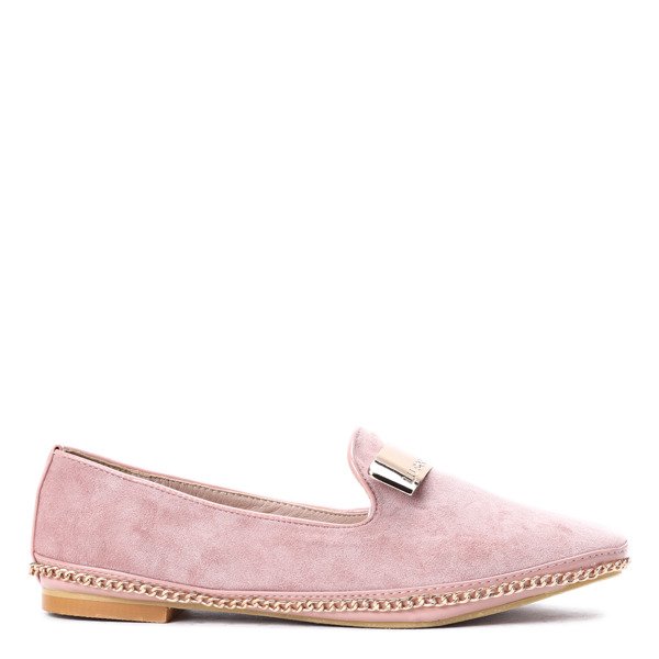 Różowe mokasyny z ozdobną blaszką Ines- Obuwie