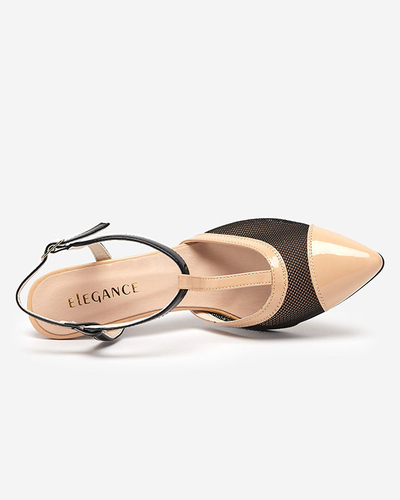 Beige and black women's sandals on a high heel with covered fingers Niddl- Footwear