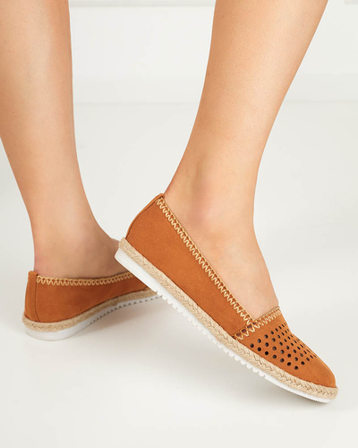 OUTLET Women's slip on openwork espadrilles in camel Terila - Footwear