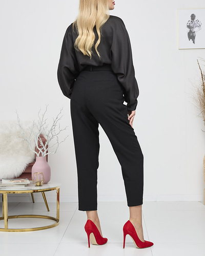 Sieviešu melna, gara, satīna blūze ar piesiešanu - Apģērbs