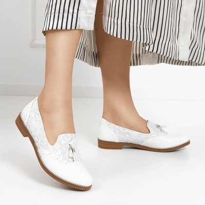 OUTLET Women's white moccasins with lace and glitter Kazeti - Footwear
