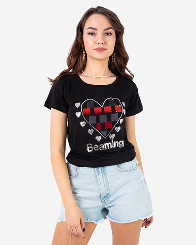 Melns sieviešu T-krekls ar apdruku - Apģērbs