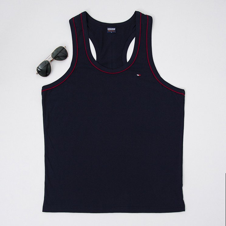 Cotton navy blue men's sleeveless shirt - Clothing