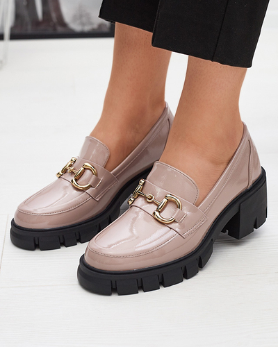 Light brown women's lacquered moccasins with ornament Neriea - Footwear