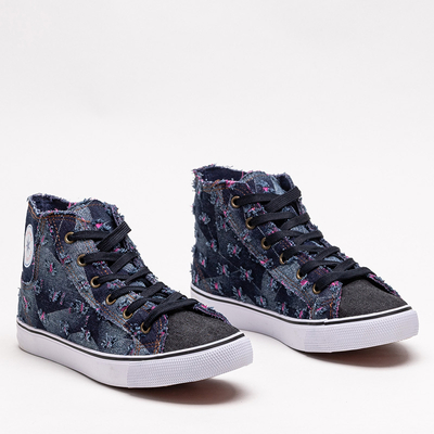 Navy blue women's fabric ankle sneakers Denario - Footwear