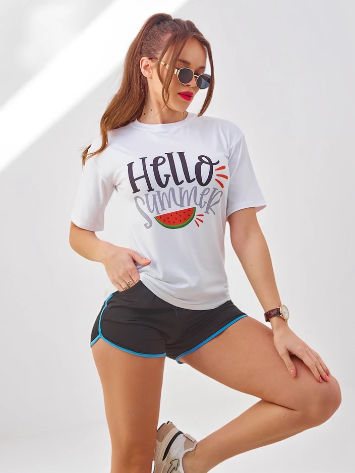 Royalfashion Женский спортивный комплект с футболкой и шортами Hello Summer