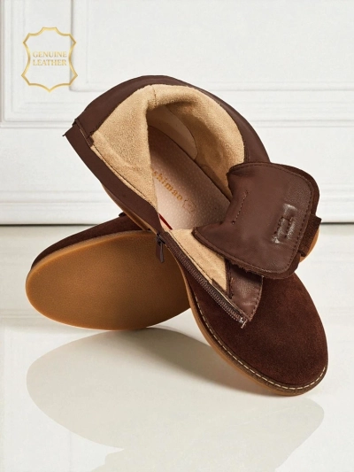 Aurelia Brązowe Botki Zamszowe z Futerkiem Ażurowe Eleganckie 2,5cm