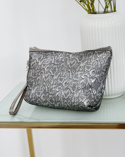 Royalfashion Women's silver shiny cosmetic bag with print